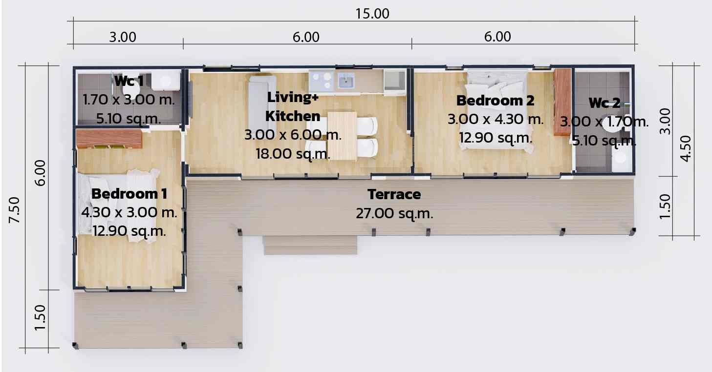 JSA-03 บ้านน็อคดาวน์สไตล์ญี่ปุ่น แปลน